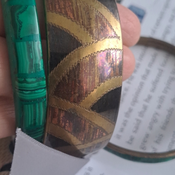 Set of 3 bracelets brass and malachite - Picture 4 of 5